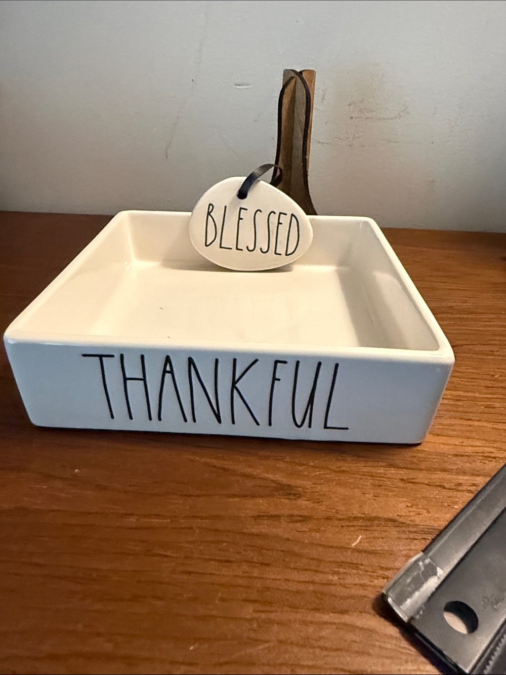 Thankful Ceramic Trinket Dish - White